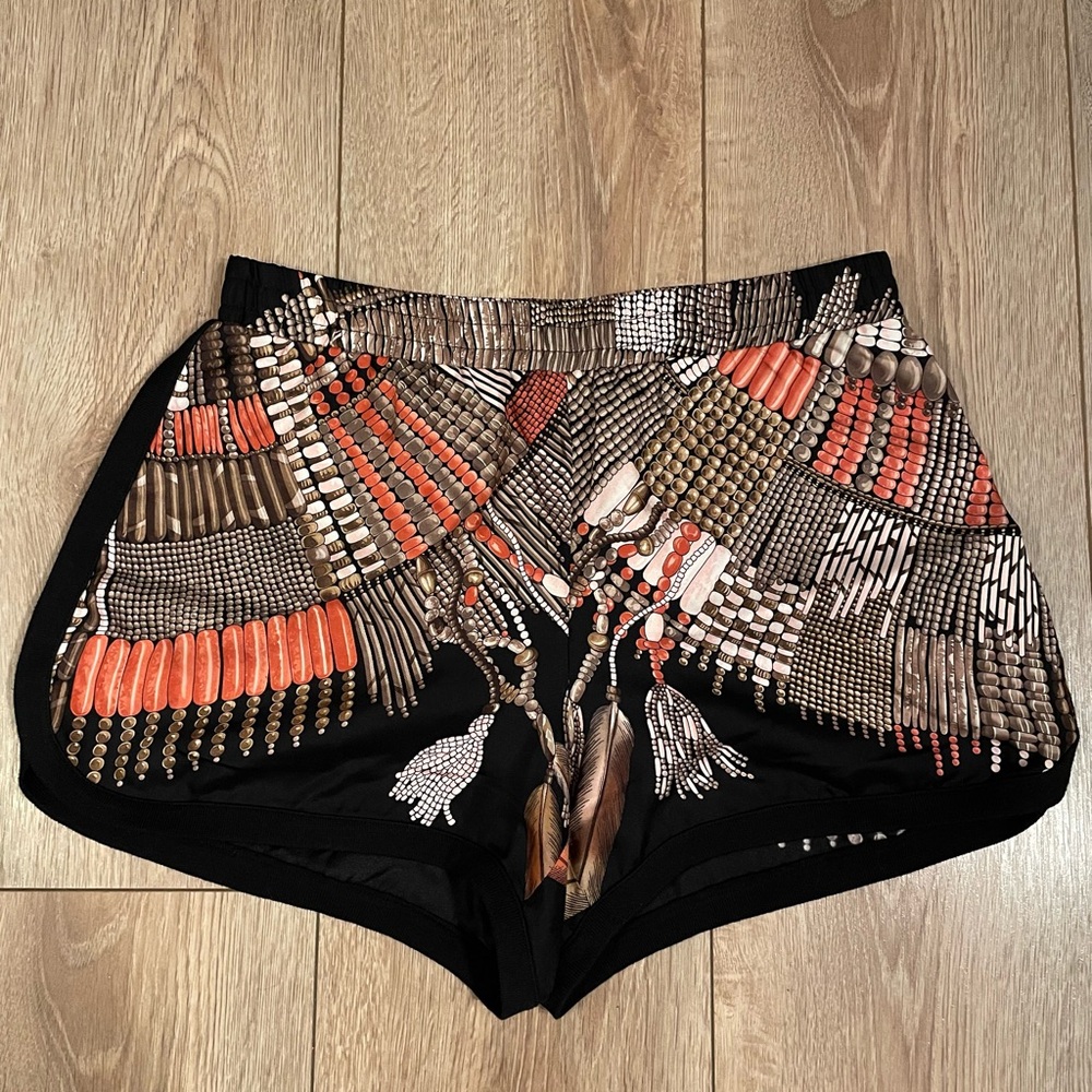 Longchamp Black and Brown Silk Twill Shorts